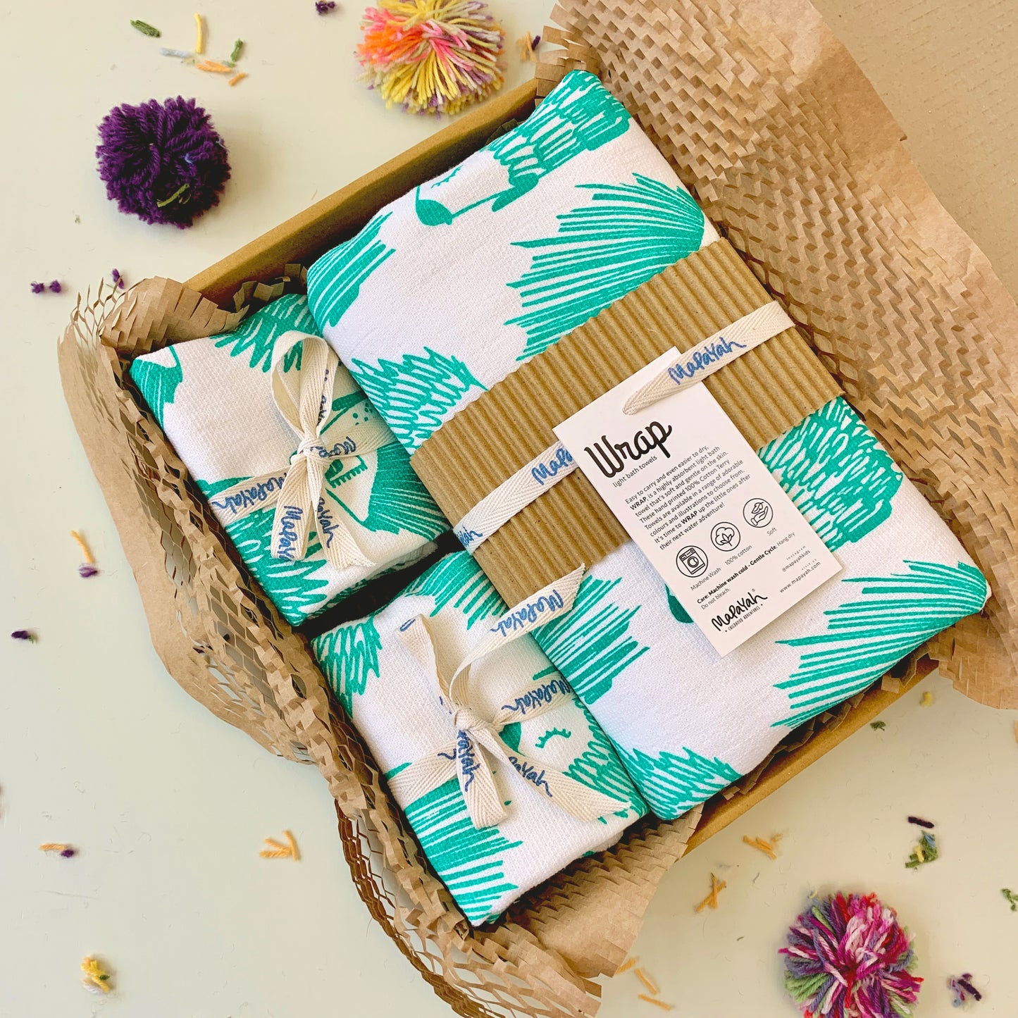 WRAP & SWIPE - Bundle : Lightweight 100% Terry Cotton Kids Bath & Face Towel Set