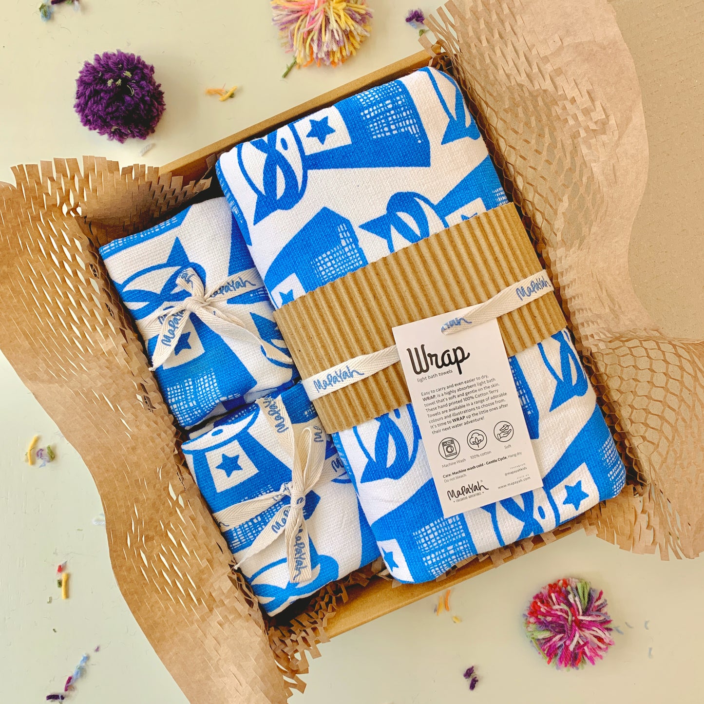 WRAP & SWIPE - Bundle : Lightweight 100% Terry Cotton Kids Bath & Face Towel Set
