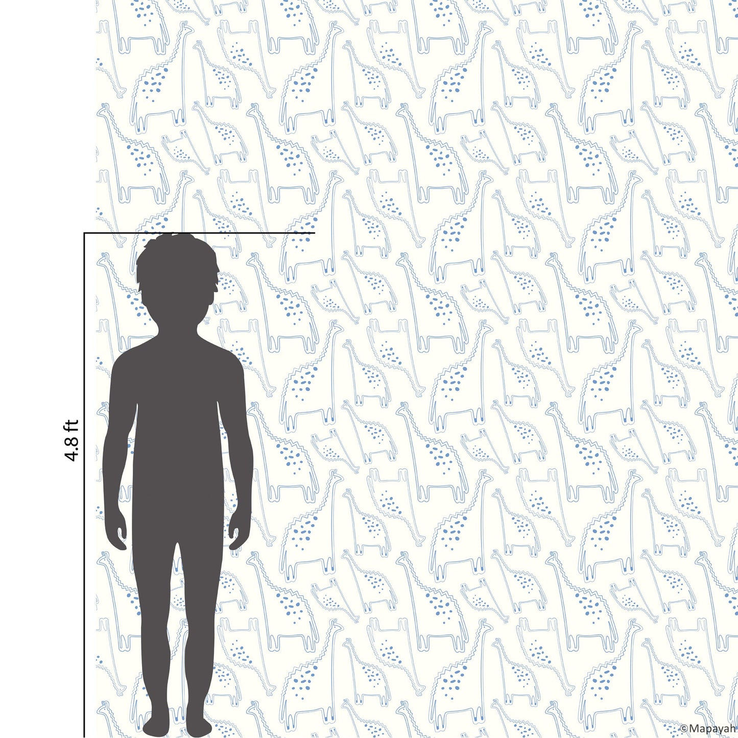 Size and coverage diagram for Mapayah DECK Dino kids room wallpaper