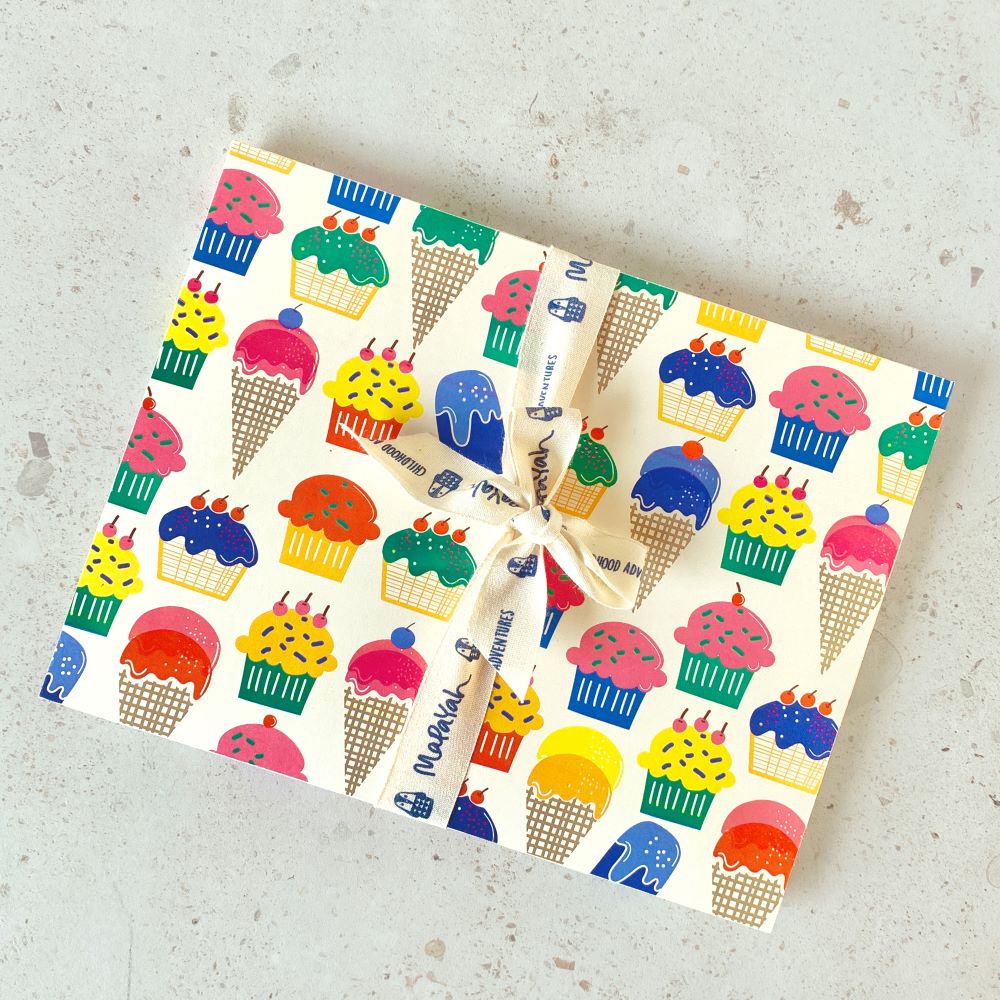 Close-up of Cup Cake themed graphics on Mapayah KIT stationery set