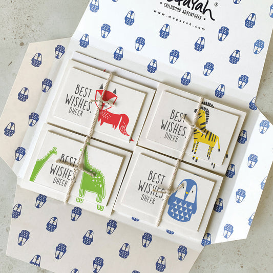 Mapayah KIT Equal Mix stationery set opened, showing gift tags, tent cards and notepaper