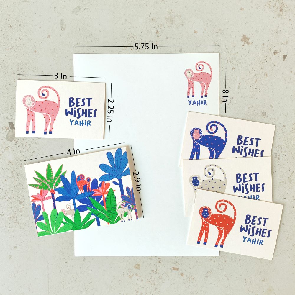 Size and dimensions diagram for Mapayah KIT Monkey stationery set