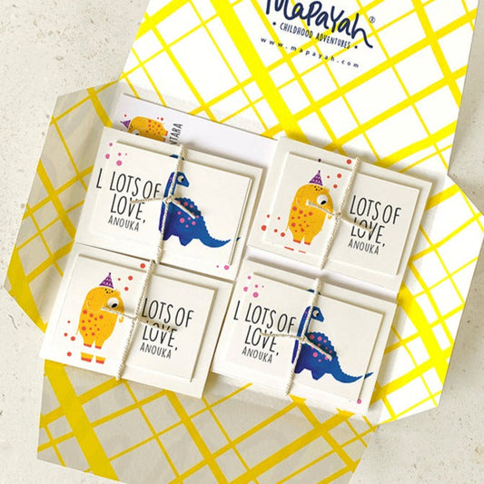 Mapayah KIT Overcute stationery set opened, showing tent cards and gift tags
