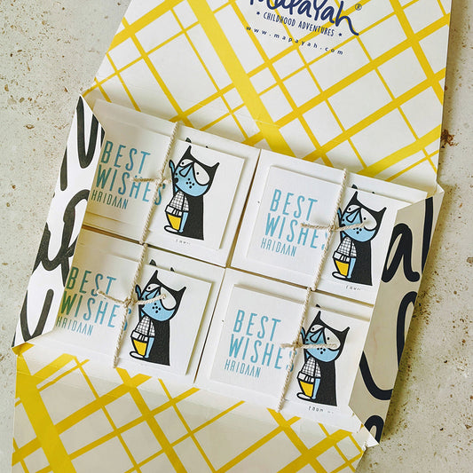Mapayah KIT Superboy stationery set opened, showing tent cards and gift tags