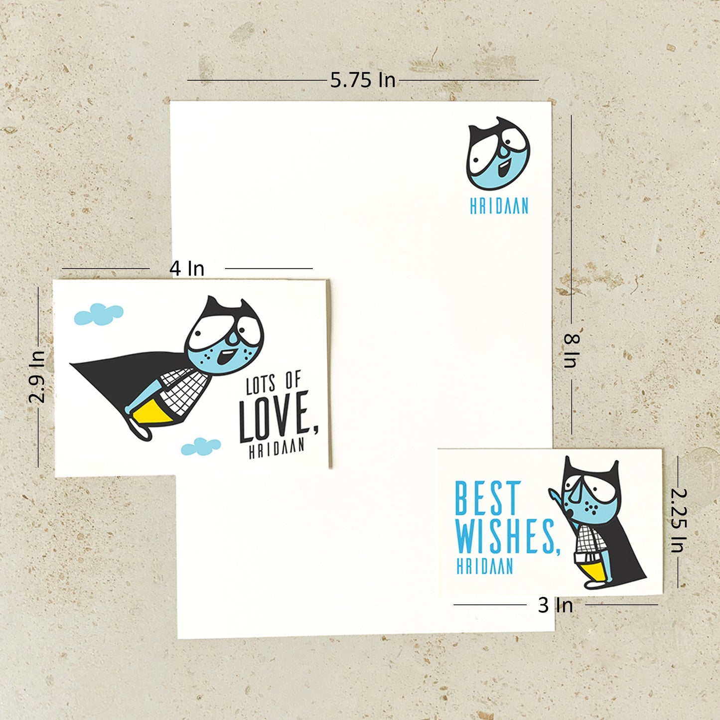 Size and dimensions diagram for Mapayah KIT Superboy stationery set