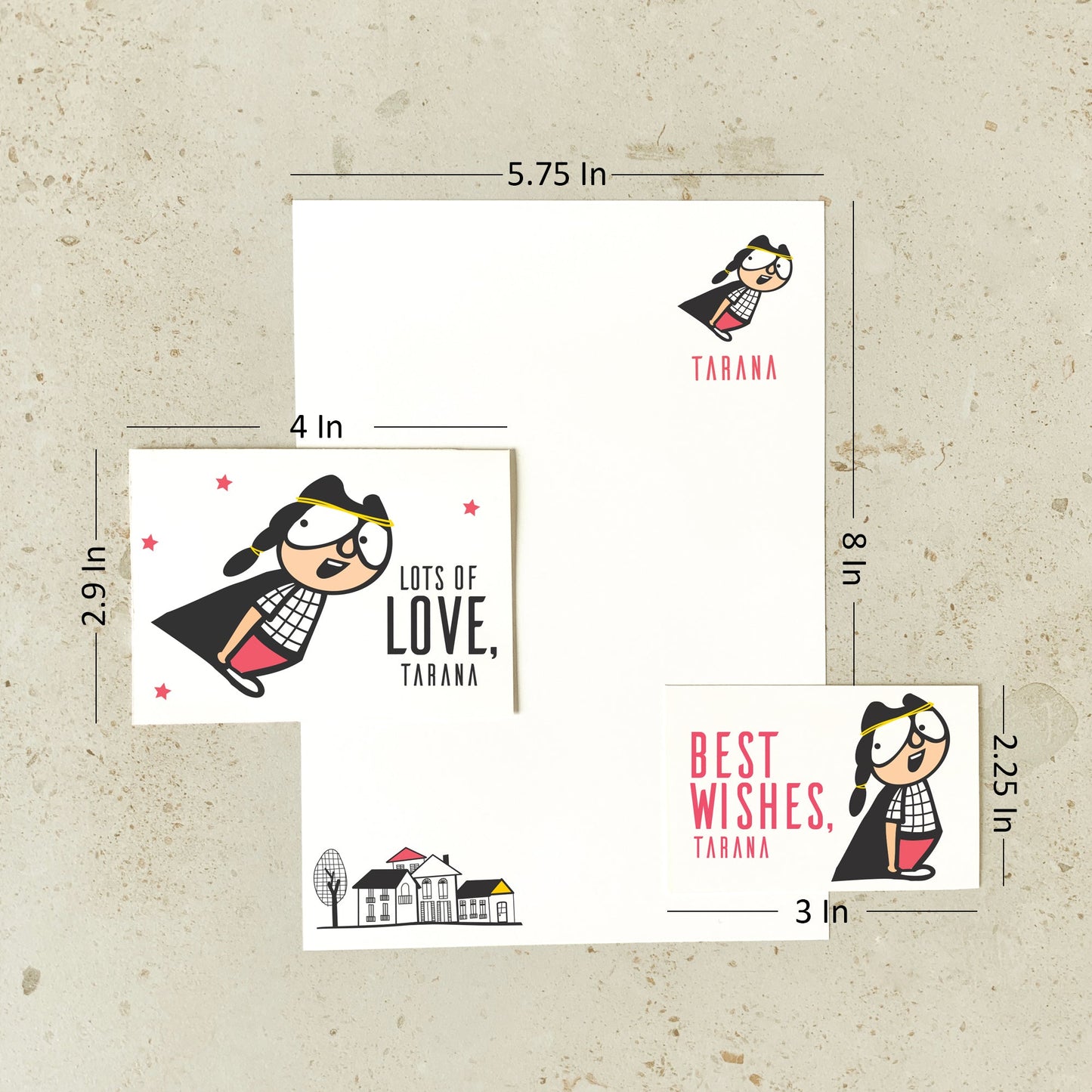 Size and dimensions diagram for Mapayah KIT Supergal stationery set