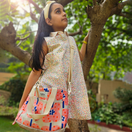 Mapayah PACK Bloom kids lunch bag styled in a lifestyle setting