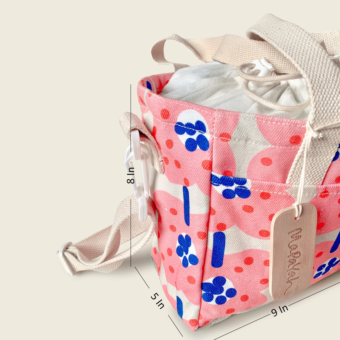 Size and dimensions diagram for Mapayah PACK Bloom kids lunch bag