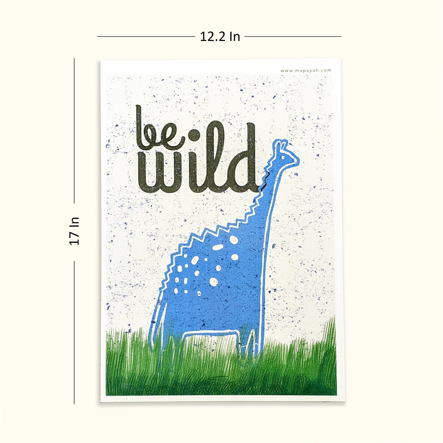 Size diagram for Mapayah PRINTS Dreamy Dino wall art in A3 size