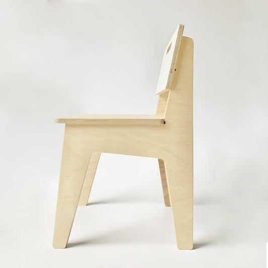 Mapayah SEAT wooden kids chair in white birch finish, side angle view