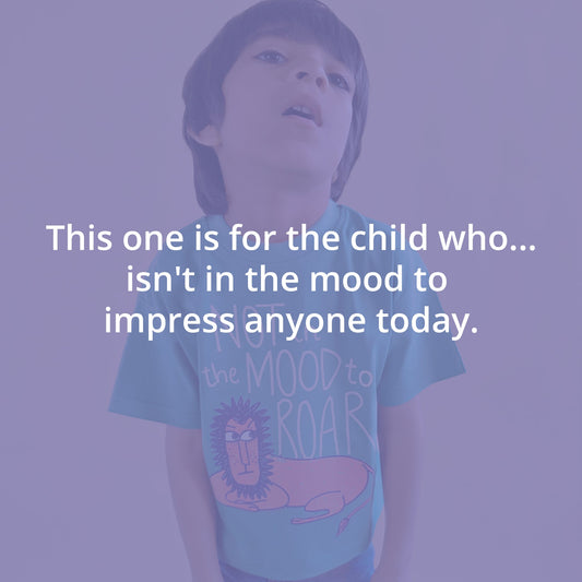 Mapayah Not in the Mood kids t-shirt styled in a lifestyle setting, alternate view