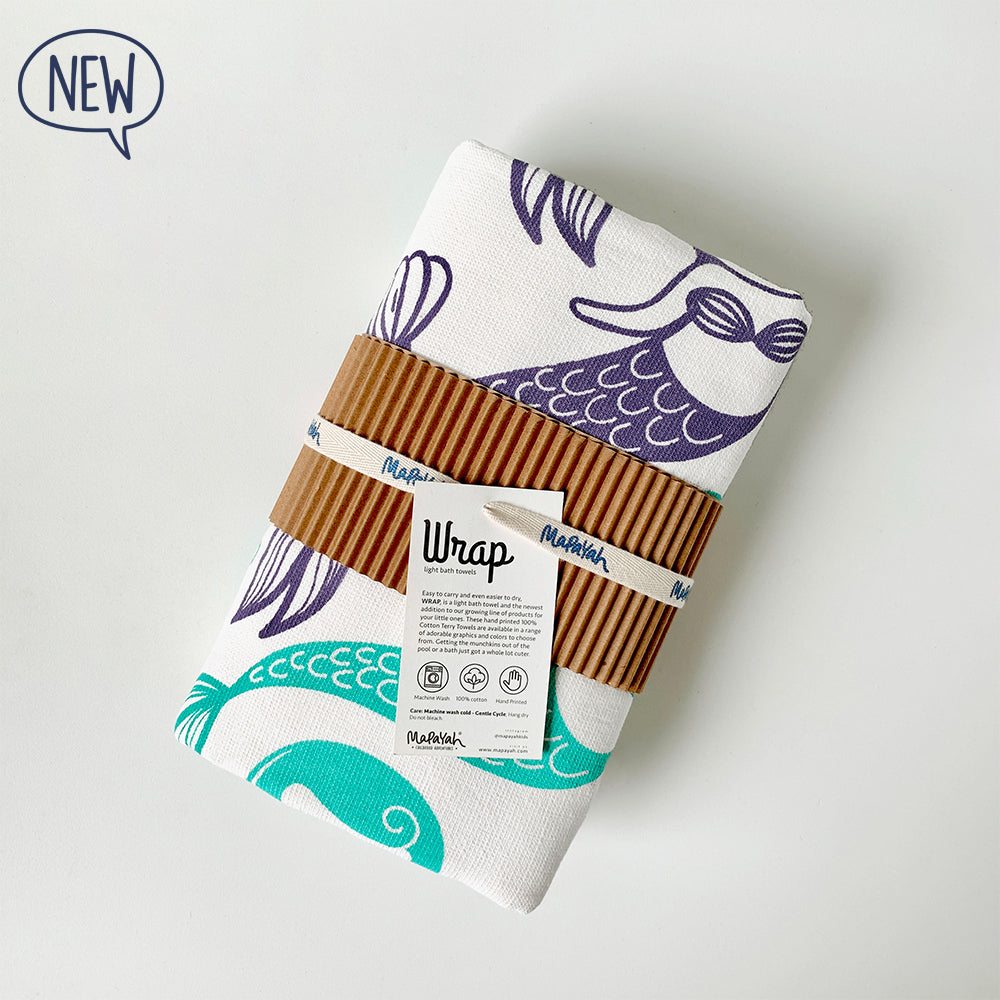 WRAP - Mermaid Green/Purple : Lightweight 100% Terry Cotton Kids Bath Towel by MAPAYAH