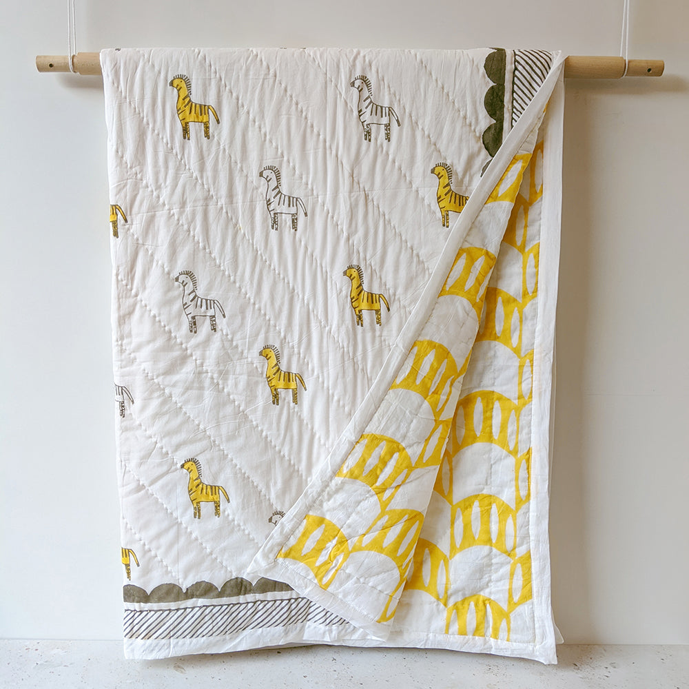 SNUGGLE- Zany Zebra: Quilted Reversible 100% Cotton Kids Blankets by Mapayah - Mapayah