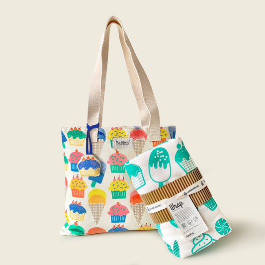 WRAP & FERRY - Bath Towel & Tote Bag Set / Cup Cake