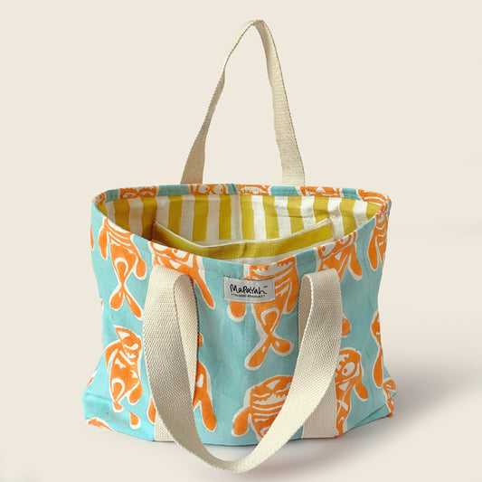 FERRY - Bubbles : Hand-Printed 100% Cotton Kids Tote Bag by MAPAYAH