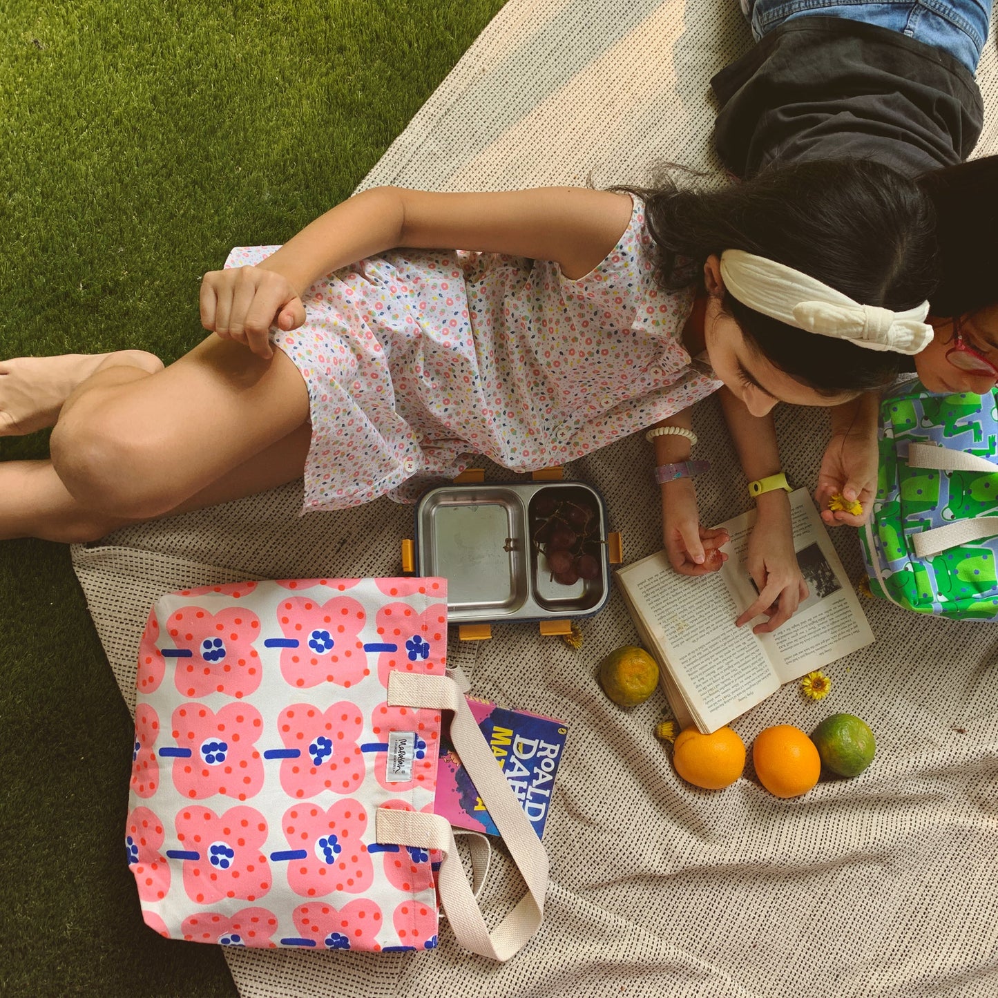 Mapayah FERRY Bloom kids tote bag styled in a lifestyle setting