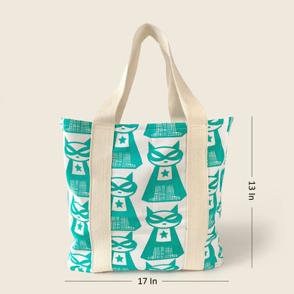 FERRY - Supermeow : Hand-Printed 100% Cotton Kids Tote Bag by MAPAYAH