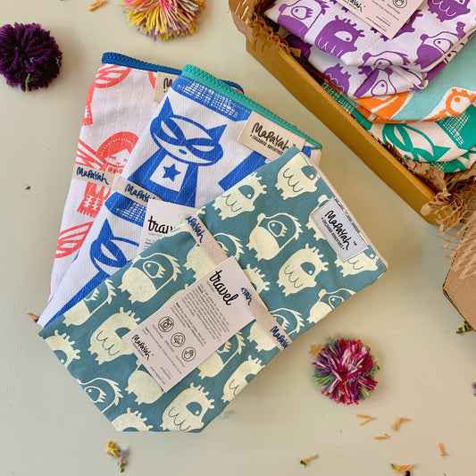 TRAVEL - Bundle : Set of any 3 Hand-Printed 100% Cotton Kids Toilet Bag by MAPAYAH