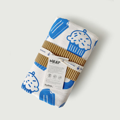 mapayah cupcake themed towel neatly packed in a sleeve. perfect for gifting. big enough for adults also.