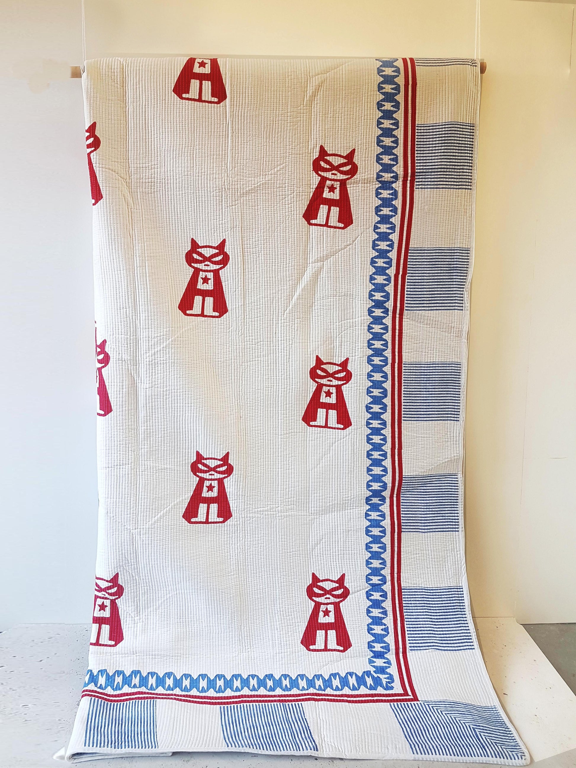 Mapayah COVER Superheroes kids bed cover shown hanging, front angle view