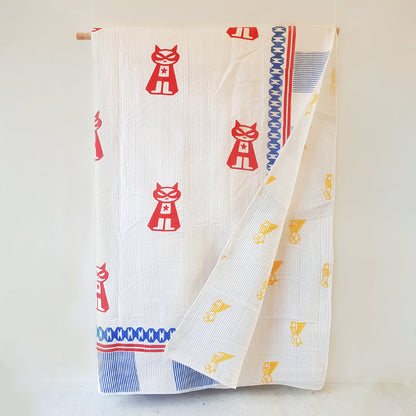 Mapayah COVER Superheroes kids bed cover shown hanging alongside folded cover