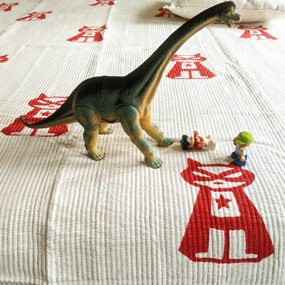 Mapayah COVER Superheroes kids bed cover styled on a bed, lifestyle view