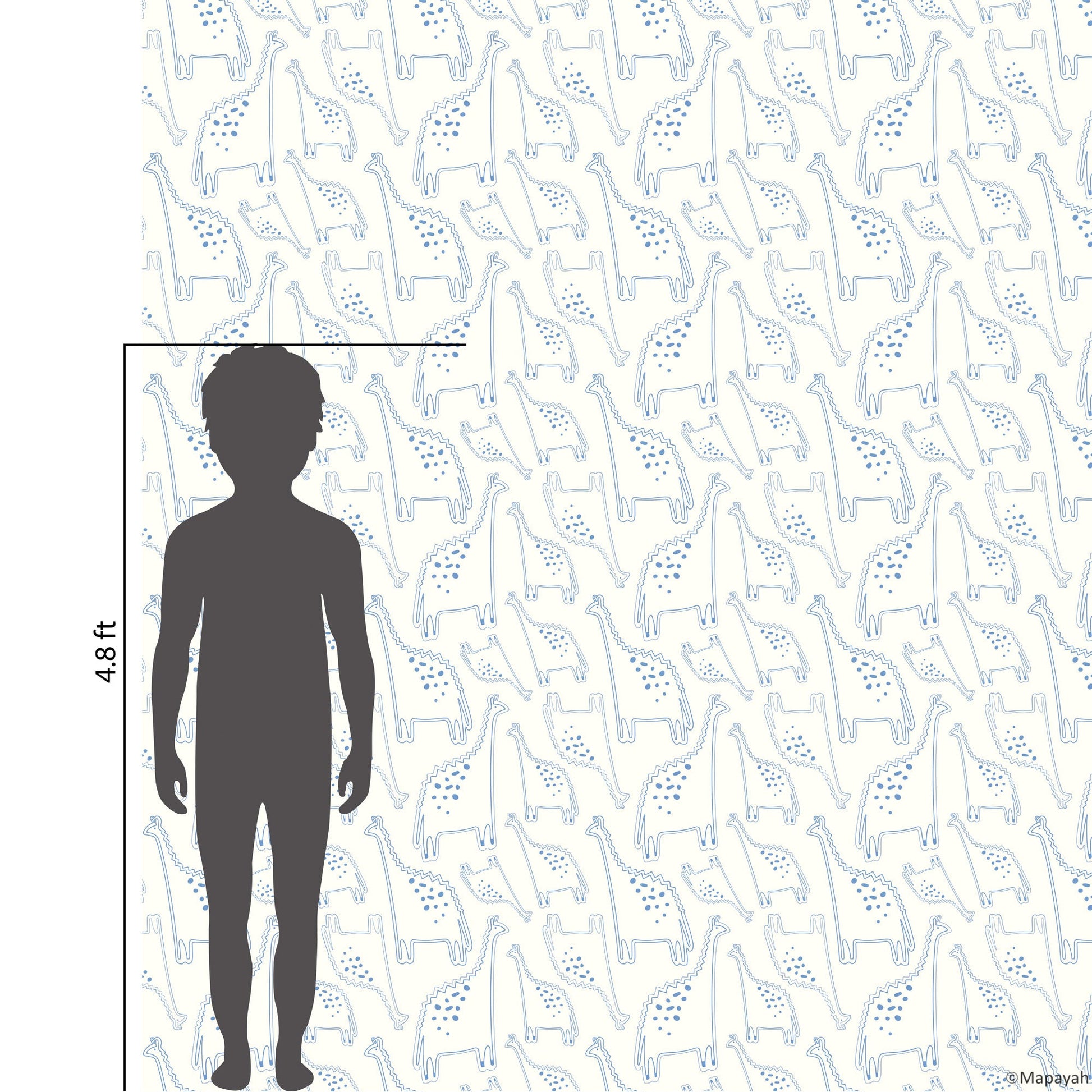Size and coverage diagram for Mapayah DECK Dino kids room wallpaper