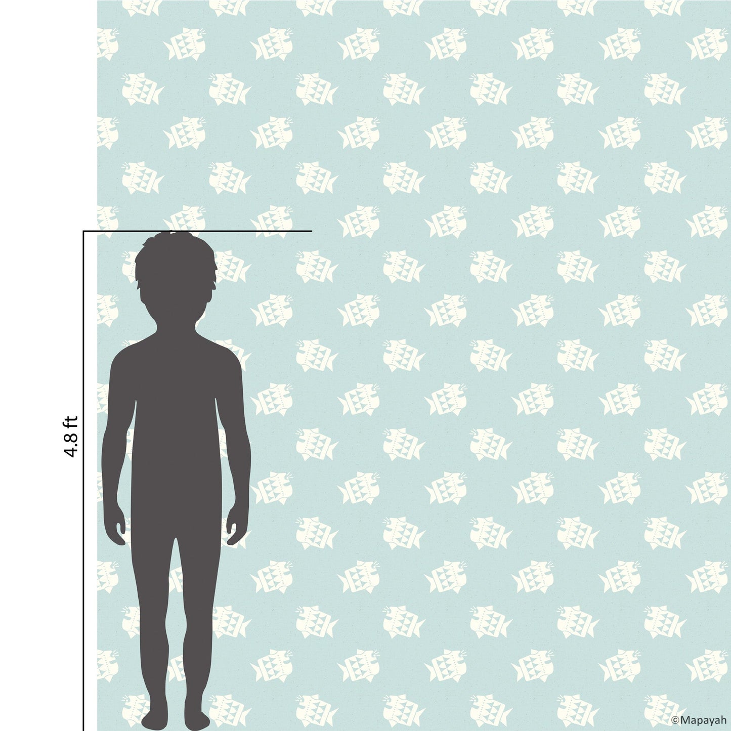 Size and coverage diagram for Mapayah DECK Finn kids room wallpaper