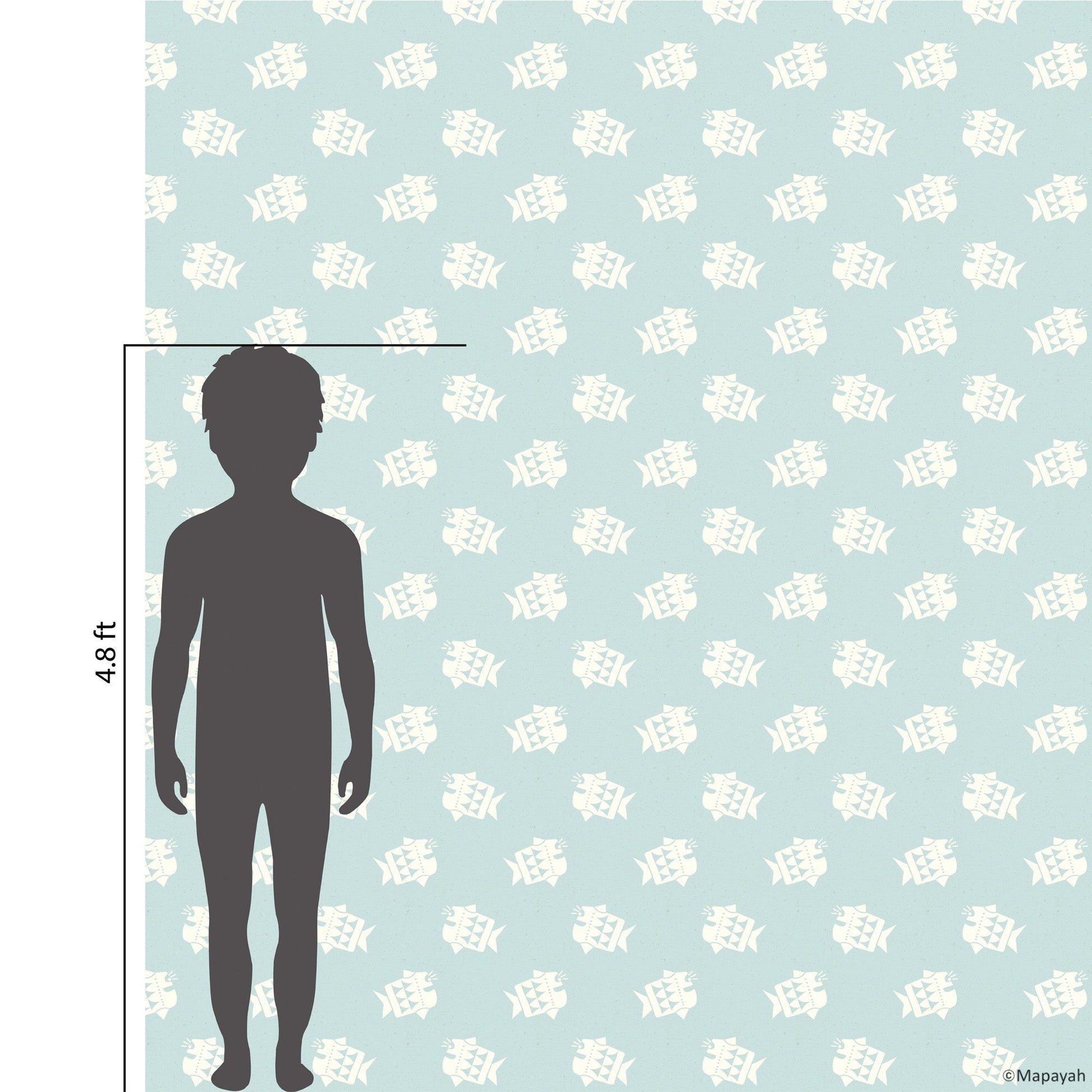 Size and coverage diagram for Mapayah DECK Finn kids room wallpaper
