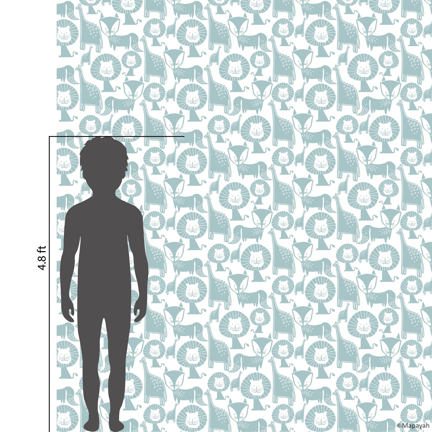 Size and coverage diagram for Mapayah DECK Jungle Mix kids room wallpaper