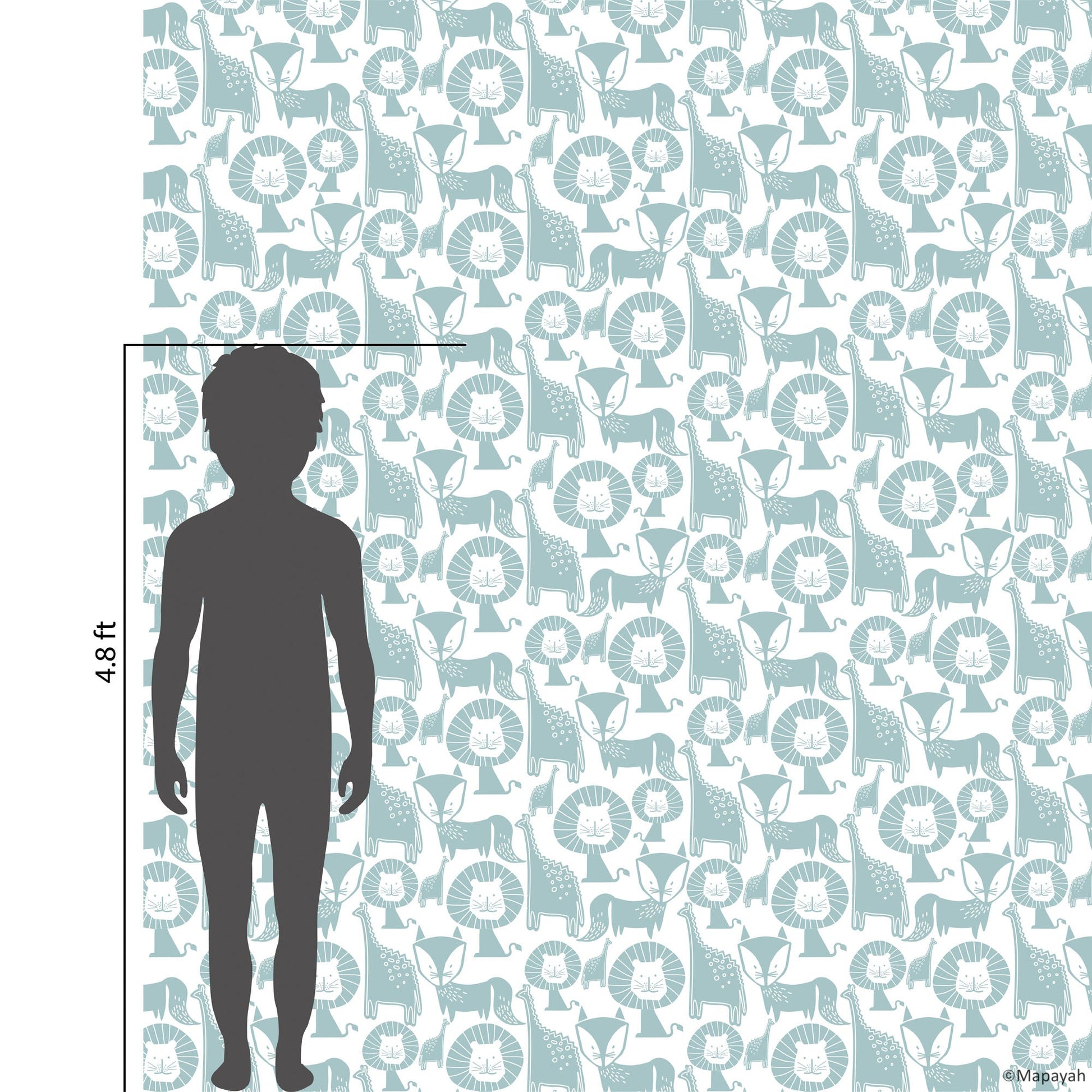 Size and coverage diagram for Mapayah DECK Jungle Mix kids room wallpaper