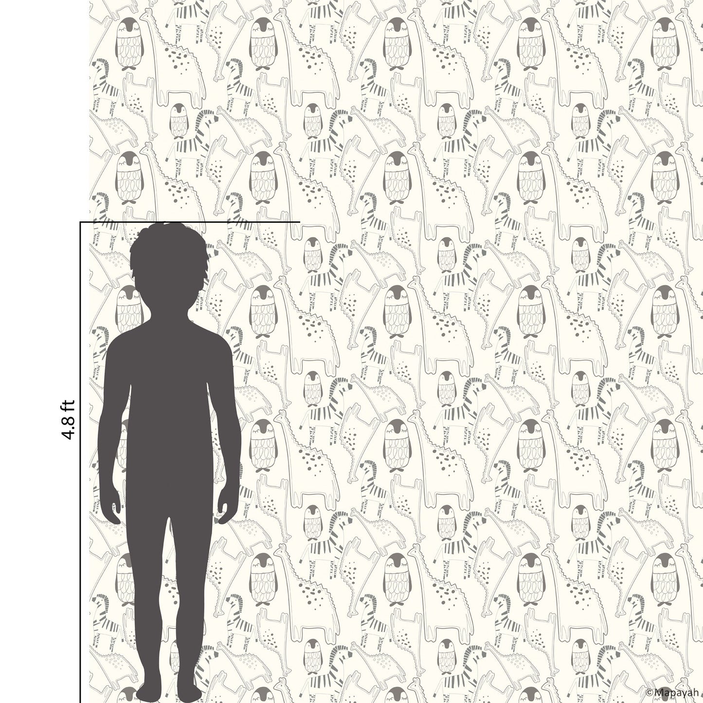 Size and coverage diagram for Mapayah DECK Jungled kids room wallpaper