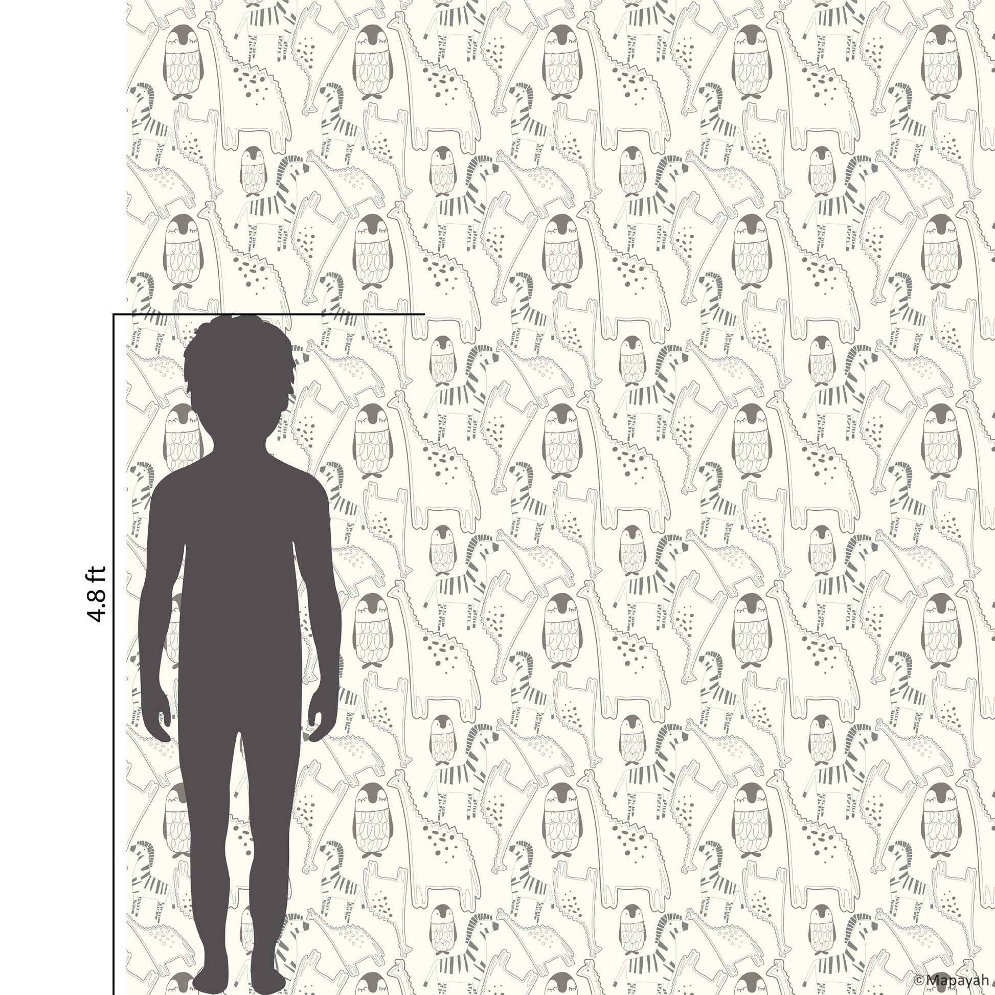 Size and coverage diagram for Mapayah DECK Jungled kids room wallpaper