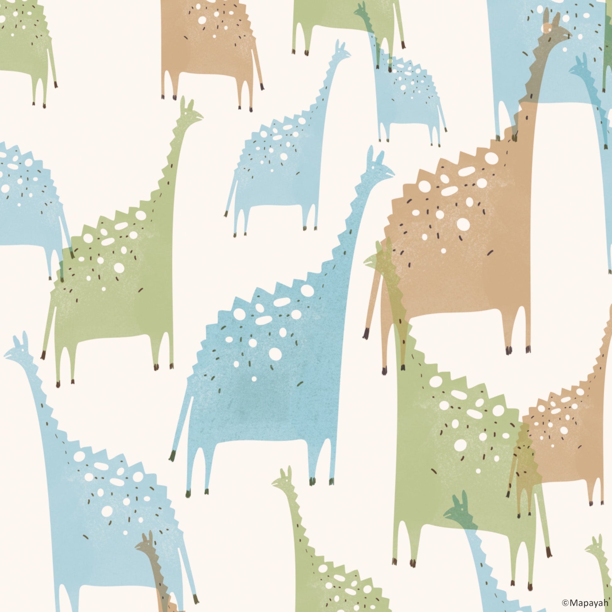 Mapayah DECK Jurassic kids room wallpaper pattern in mild blue