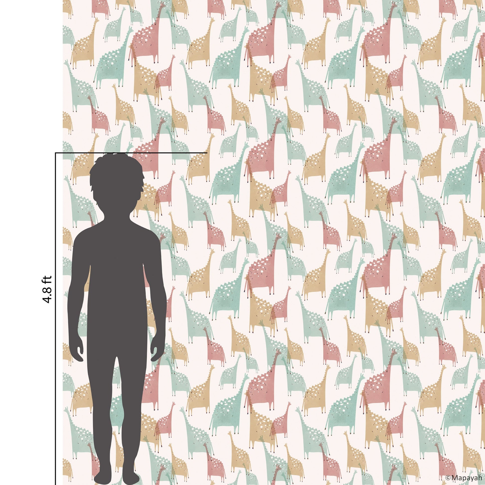 Size and coverage diagram for Mapayah DECK Jurassic kids room wallpaper