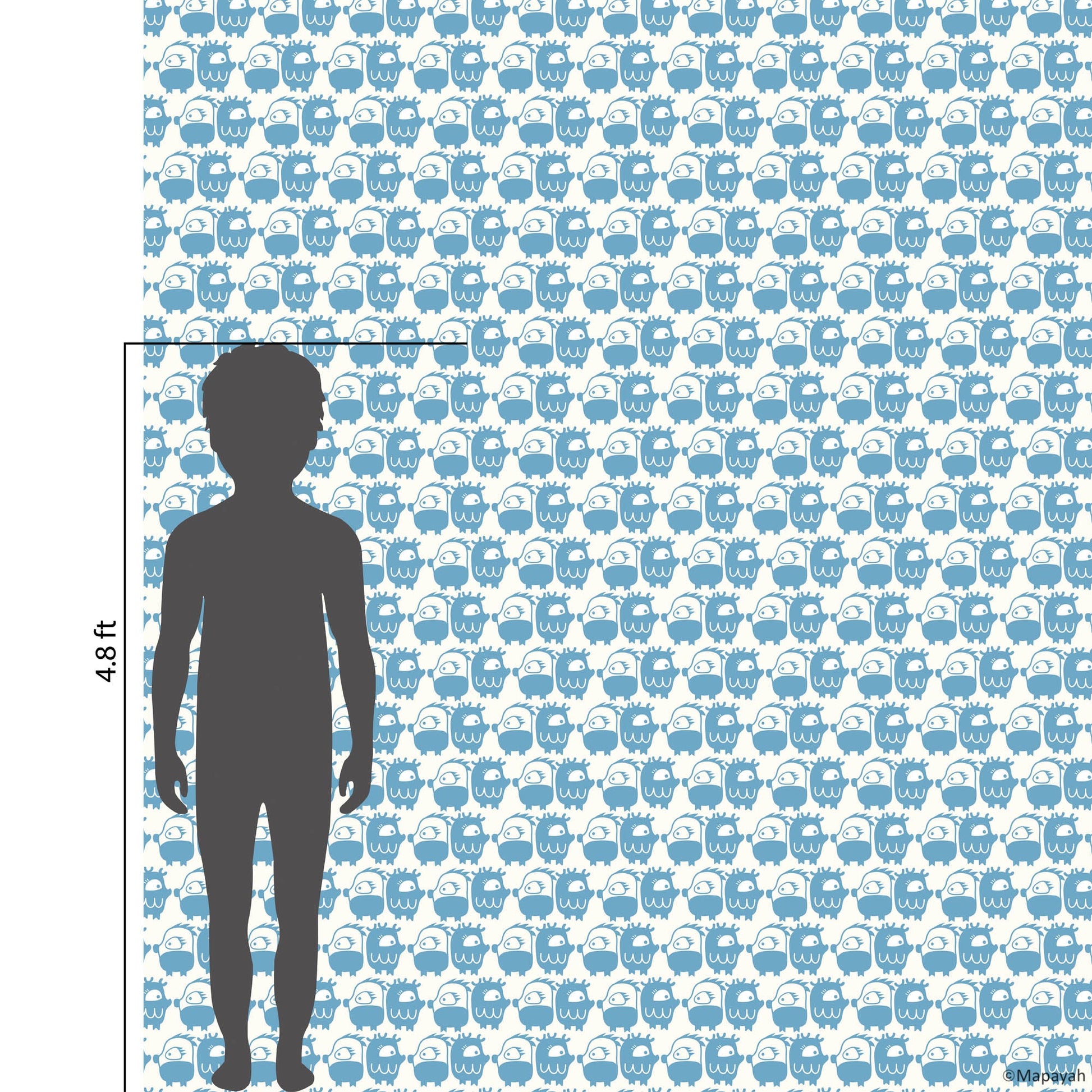 Size and coverage diagram for Mapayah DECK Oddlings kids room wallpaper