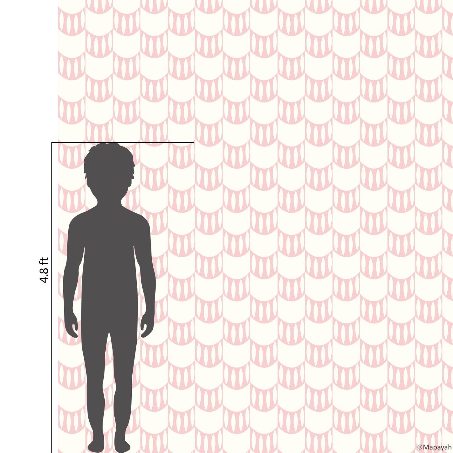 Size and coverage diagram for Mapayah DECK Scallop kids room wallpaper