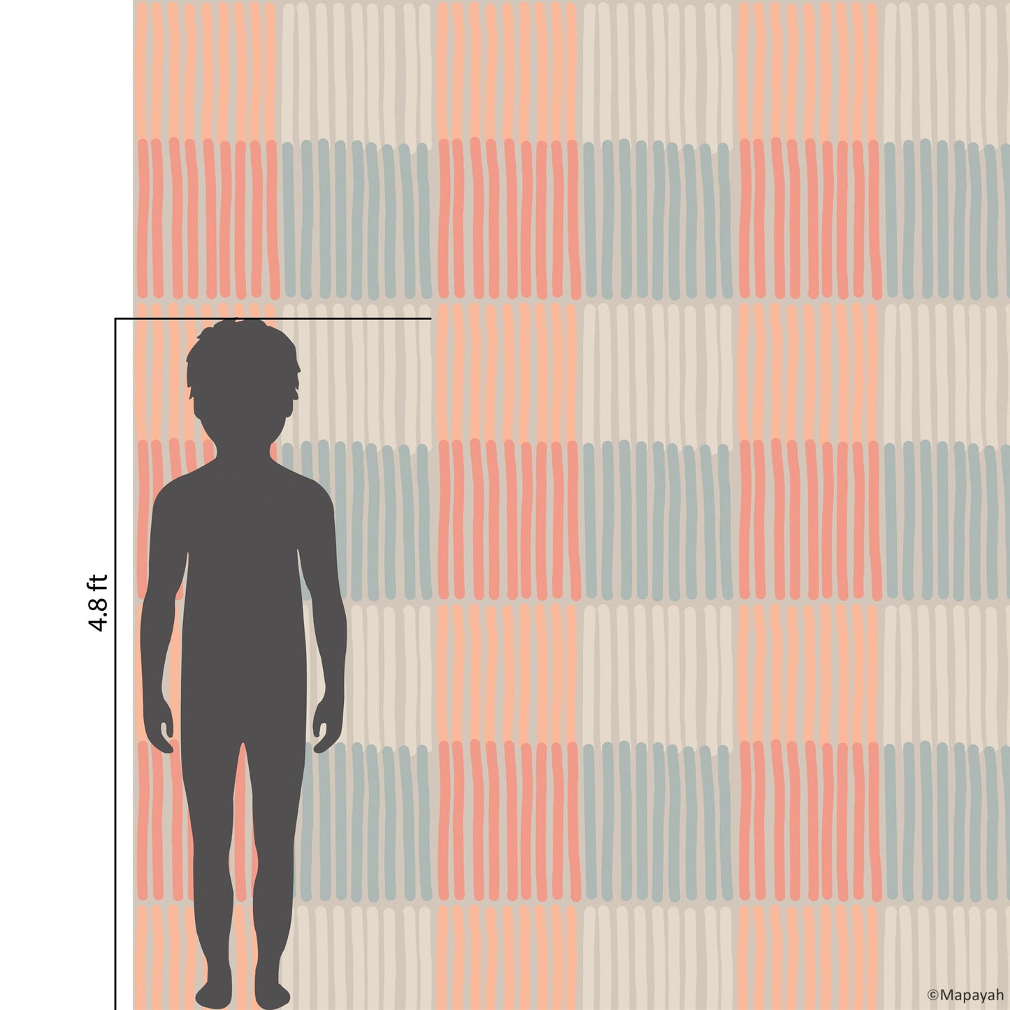 Size and coverage diagram for Mapayah DECK Stripey kids room wallpaper
