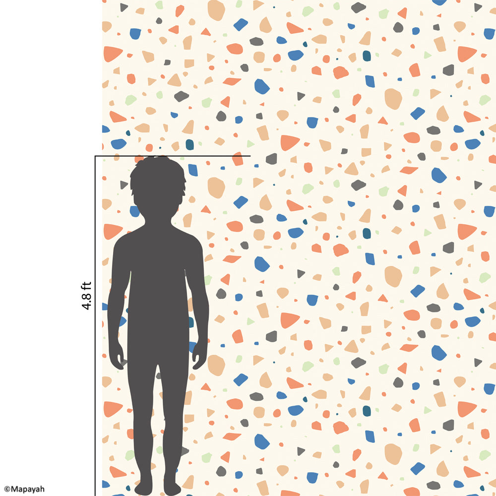 Size and coverage diagram for Mapayah DECK Terrazzo kids room wallpaper