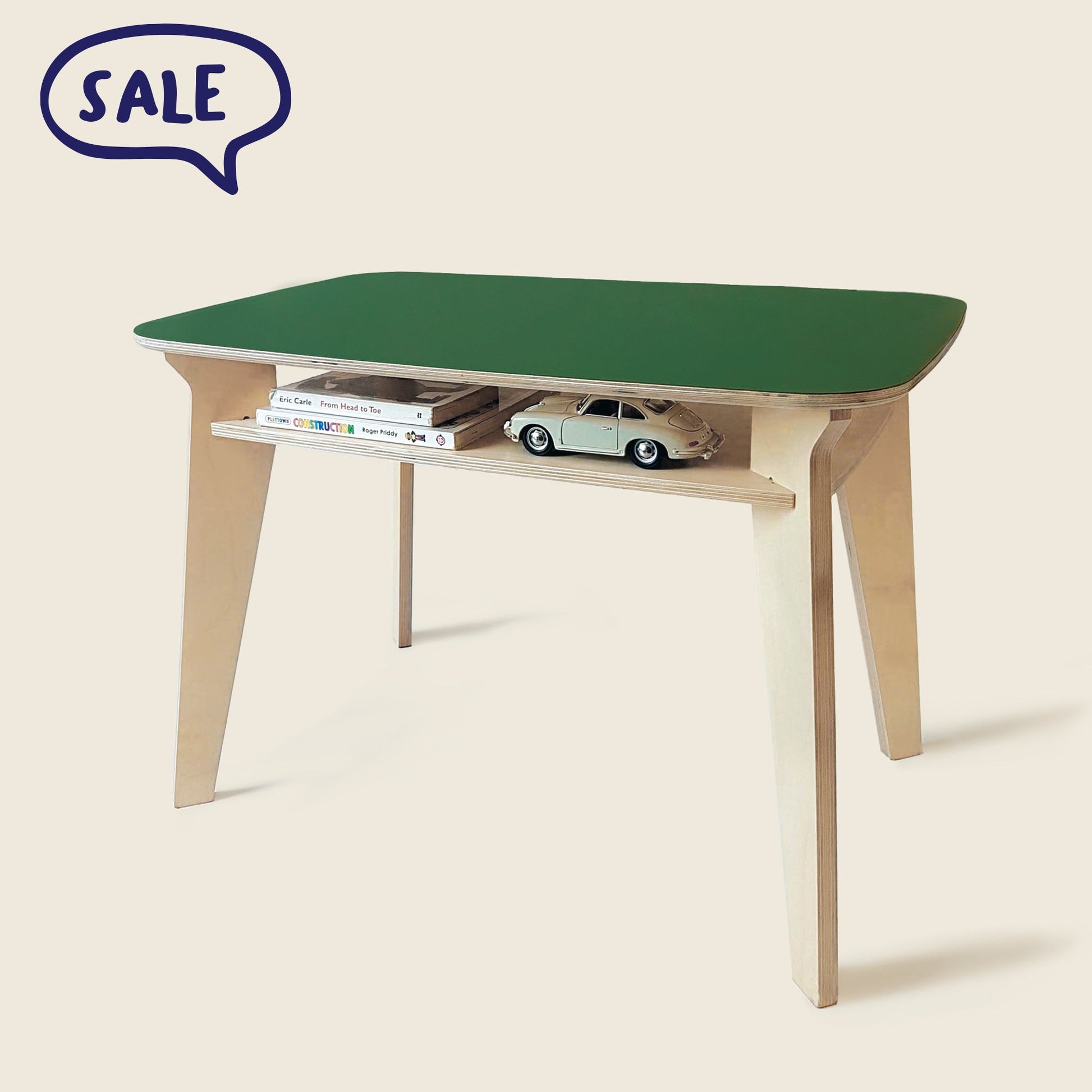 Mapayah DRAW wooden kids study table with chalkboard top and storage shelf, front angle view