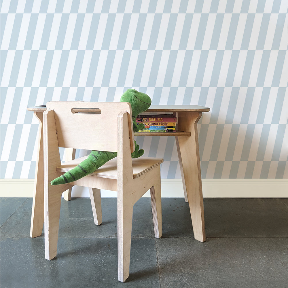 Mapayah SEAT wooden kids chair paired with DRAW study table in white birch, styled together in a kids room