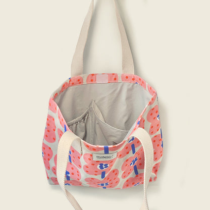 Mapayah FERRY Bloom kids tote bag shown open, revealing bottle pouch and lining