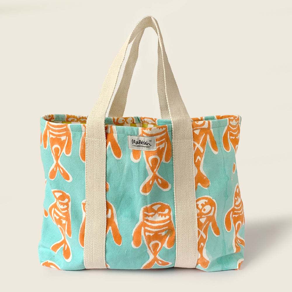 Mapayah FERRY Bubbles print 100% cotton kids tote bag, front angle view