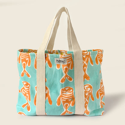 Mapayah FERRY Bubbles print 100% cotton kids tote bag, front angle view