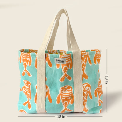 Size and dimensions diagram for Mapayah FERRY Bubbles kids tote bag