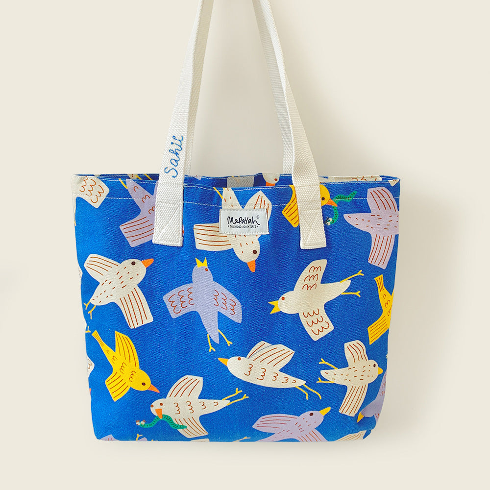 Mapayah FERRY Flap kids tote bag with personalisation, front angle view