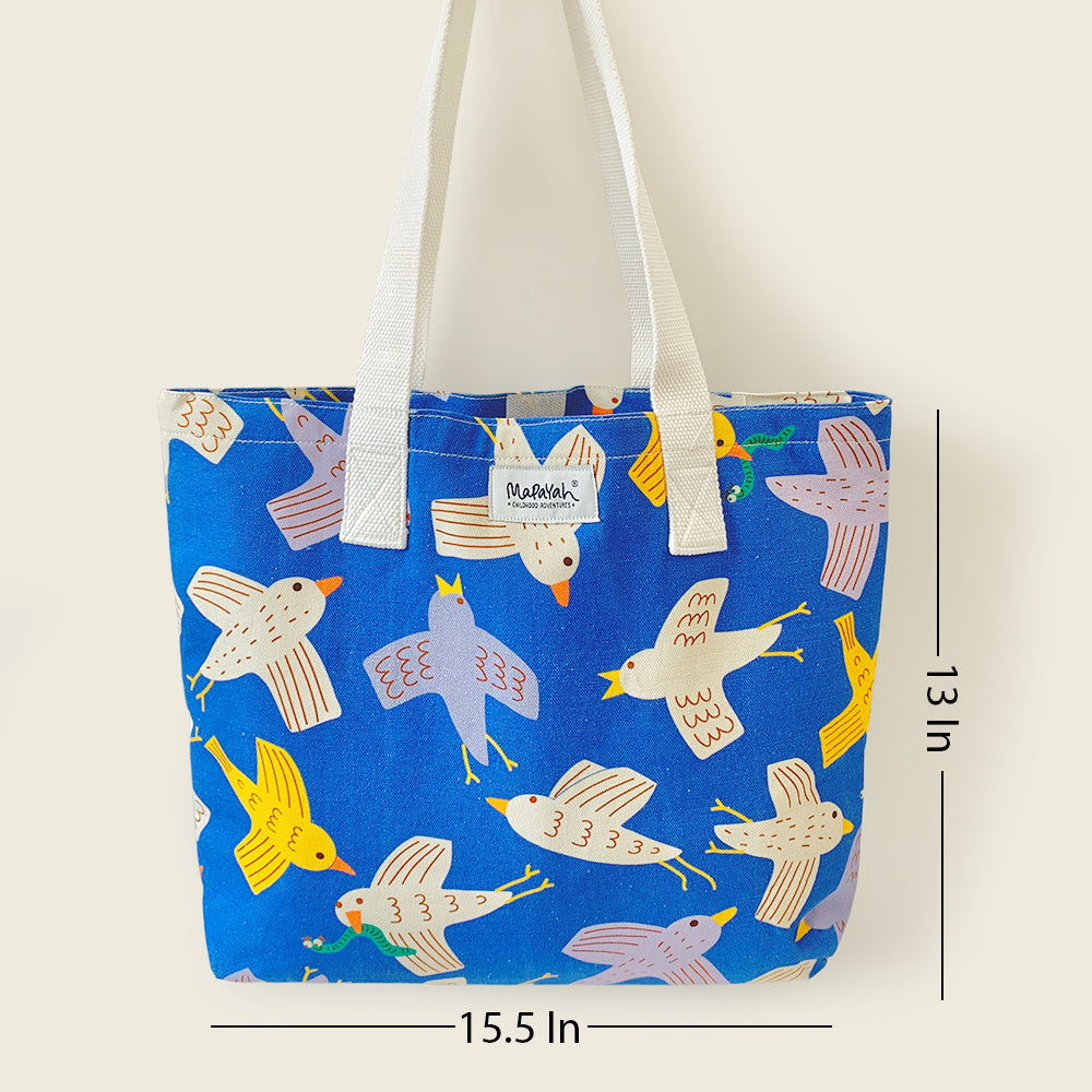 Size and dimensions diagram for Mapayah FERRY Flap kids tote bag