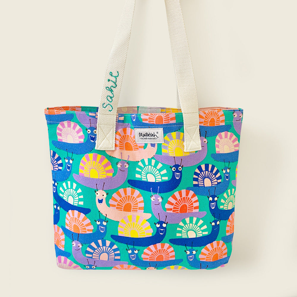 Mapayah FERRY Glo kids tote bag with personalisation, front angle view