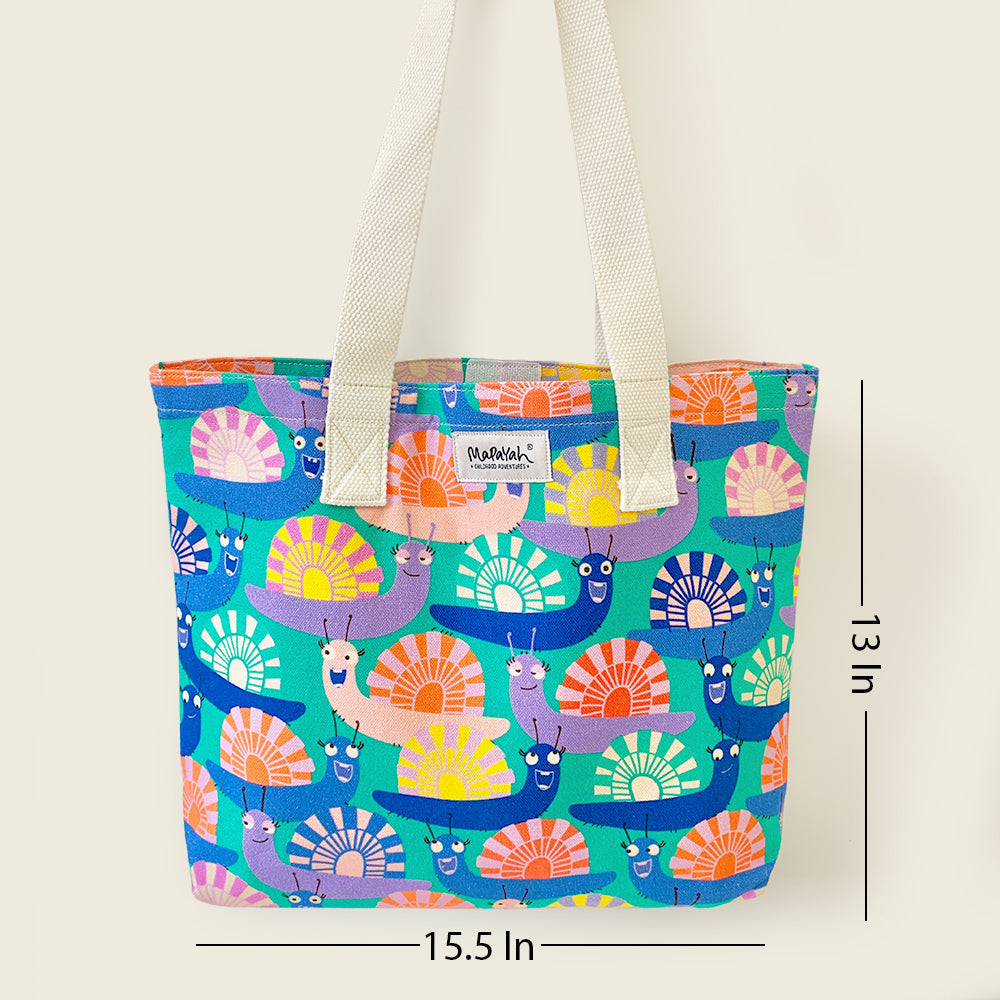 Size and dimensions diagram for Mapayah FERRY Glo kids tote bag