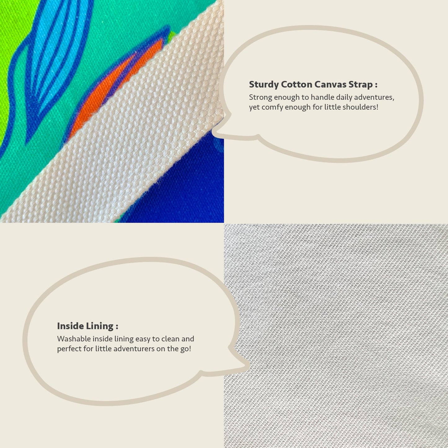 Close-up feature detail of Mapayah FERRY Pome kids tote bag fabric